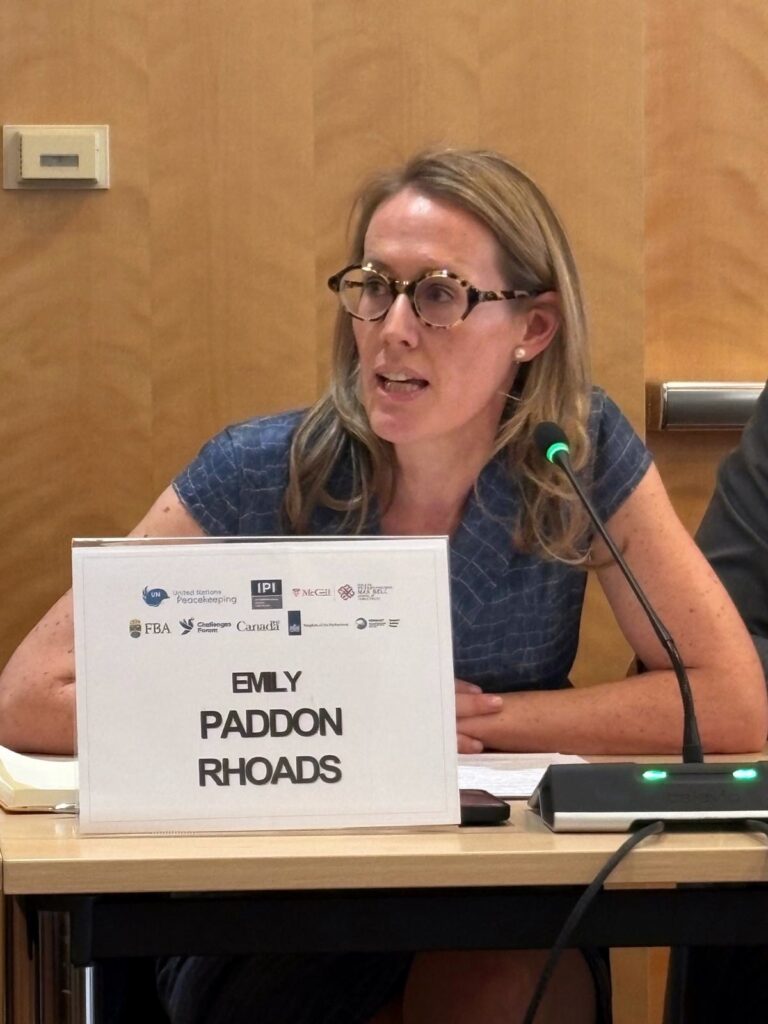 Prof. Emily Paddon Rhoads speaking at a UN policy event.